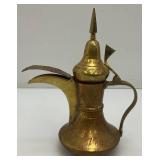Two Vintage Etched Brass Turkish Style Teapots 6" & 7"