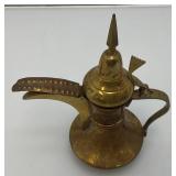 Two Vintage Etched Brass Turkish Style Teapots 6" & 7"