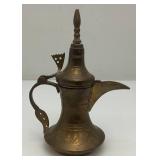 Two Vintage Etched Brass Turkish Style Teapots 6" & 7"