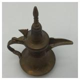 Two Vintage Etched Brass Turkish Style Teapots 6" & 7"
