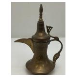 Two Vintage Etched Brass Turkish Style Teapots 6" & 7"