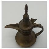 Two Vintage Etched Brass Turkish Style Teapots 6" & 7"