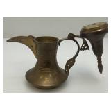 Two Vintage Etched Brass Turkish Style Teapots 6" & 7"