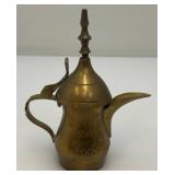 Two Vintage Etched Brass Turkish Style Teapots 4 1/2" And Brass Teapot 4 3/4" x 5"