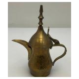 Two Vintage Etched Brass Turkish Style Teapots 4 1/2" And Brass Teapot 4 3/4" x 5"