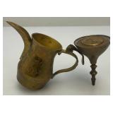 Two Vintage Etched Brass Turkish Style Teapots 4 1/2" And Brass Teapot 4 3/4" x 5"