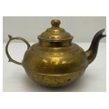 Two Vintage Etched Brass Turkish Style Teapots 4 1/2" And Brass Teapot 4 3/4" x 5"