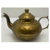 Two Vintage Etched Brass Turkish Style Teapots 4 1/2" And Brass Teapot 4 3/4" x 5"