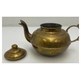 Two Vintage Etched Brass Turkish Style Teapots 4 1/2" And Brass Teapot 4 3/4" x 5"