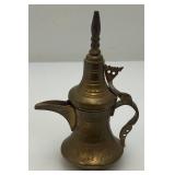 Two Vintage Etched Brass Turkish Style Teapots 4 1/2" And Brass Teapot 4 3/4" x 5"