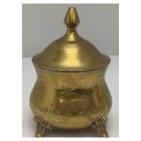 Vinjtage Etched (Saudi Arabia) Brass Sugar Dish With Lid 4 1/2" And Creamer 3 3/4"