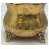 Vinjtage Etched (Saudi Arabia) Brass Sugar Dish With Lid 4 1/2" And Creamer 3 3/4"