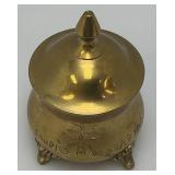 Vinjtage Etched (Saudi Arabia) Brass Sugar Dish With Lid 4 1/2" And Creamer 3 3/4"