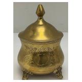Vinjtage Etched (Saudi Arabia) Brass Sugar Dish With Lid 4 1/2" And Creamer 3 3/4"