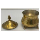 Vinjtage Etched (Saudi Arabia) Brass Sugar Dish With Lid 4 1/2" And Creamer 3 3/4"