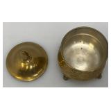 Vinjtage Etched (Saudi Arabia) Brass Sugar Dish With Lid 4 1/2" And Creamer 3 3/4"