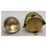 Vinjtage Etched (Saudi Arabia) Brass Sugar Dish With Lid 4 1/2" And Creamer 3 3/4"