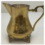 Vinjtage Etched (Saudi Arabia) Brass Sugar Dish With Lid 4 1/2" And Creamer 3 3/4"