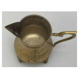 Vinjtage Etched (Saudi Arabia) Brass Sugar Dish With Lid 4 1/2" And Creamer 3 3/4"