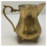Vinjtage Etched (Saudi Arabia) Brass Sugar Dish With Lid 4 1/2" And Creamer 3 3/4"