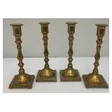Set Of Four Heavy Brass Candle holders 7 3/4"