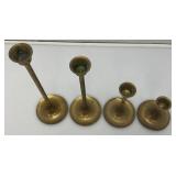 Set Of Four Brass Candle holders Tallest Being 9"