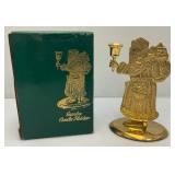Vintage Heavy Brass Santa Candle Holder 9 1/2"