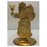 Vintage Heavy Brass Santa Candle Holder 9 1/2"