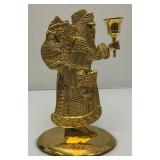 Vintage Heavy Brass Santa Candle Holder 9 1/2"