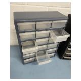 LOT of Parts Storage Organizers - Husky Plastic Bins with Miscellaneous Hardware & Vintage (Antique) Small Metal w/ Drawers