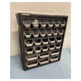LOT of Parts Storage Organizers - Husky Plastic Bins with Miscellaneous Hardware & Vintage (Antique) Small Metal w/ Drawers