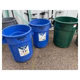Lot of 3 - Rubbermaid Commercial Products BRUTE Trash Cans / Garbage Containers / Recycle Bins