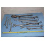Miscellaneous LOT of LARGE Open-End and Combination Wrenches and HUGE Crescent Wrench