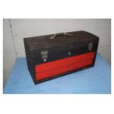 Vintage Large Tool Box FULL of TOOLS with Hinged-Lid and Two Sliding Drawers