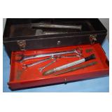 Vintage Large Tool Box FULL of TOOLS with Hinged-Lid and Two Sliding Drawers
