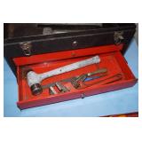 Vintage Large Tool Box FULL of TOOLS with Hinged-Lid and Two Sliding Drawers