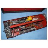 Vintage Large Tool Box FULL of TOOLS with Hinged-Lid and Two Sliding Drawers