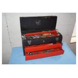 Vintage Large Tool Box FULL of TOOLS with Hinged-Lid and Two Sliding Drawers