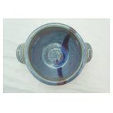 Handmade Artist signed Ceramic Bowl. Deep Blue, Light Blue, Purple Drip Glaze
