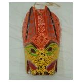 hand carved, hand painted wooden jaguar or tiger mask