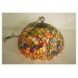 Vintage Tiffany Leaded Stained Glass Pendant Lamp. Ceiling Lamp