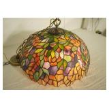 Vintage Tiffany Leaded Stained Glass Pendant Lamp. Ceiling Lamp