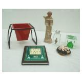Glass Holy Water Bottle; Gemma Traversi St. Francis of Assisi Figurine; Handmade turtle figurine