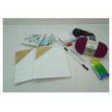 Yarn, Crochet Hooks, Needlepoint Kit, (2) NEW 8x10 Canvas Squares