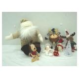Christmas Decor. Plush Santa, Metal Reindeer, Wooden Puppy and more