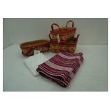 Decorative Woven Christmas baskets, Table Runner, Flour Sack Dish Towel