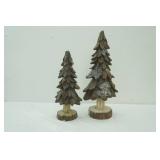 Pair of Pine Tree Statues 15"& 19" tall