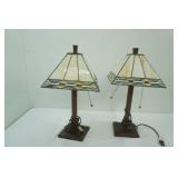 Pair of Tiffany Style Stained Glass Table Lamps 22" tall