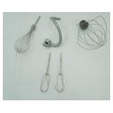KitchenAid Mixer Accessories: spiral dough hook, wire whisk attachment, whip attachment