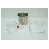 Bull Glass Butter Dish, Clear Glass Bowls and Stainless Steel Buckets